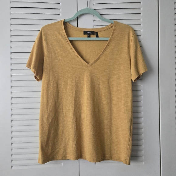 Theory Women's V-neck Shirt Plain Mustard Yellow Size M #211 - Picture 1 of 5